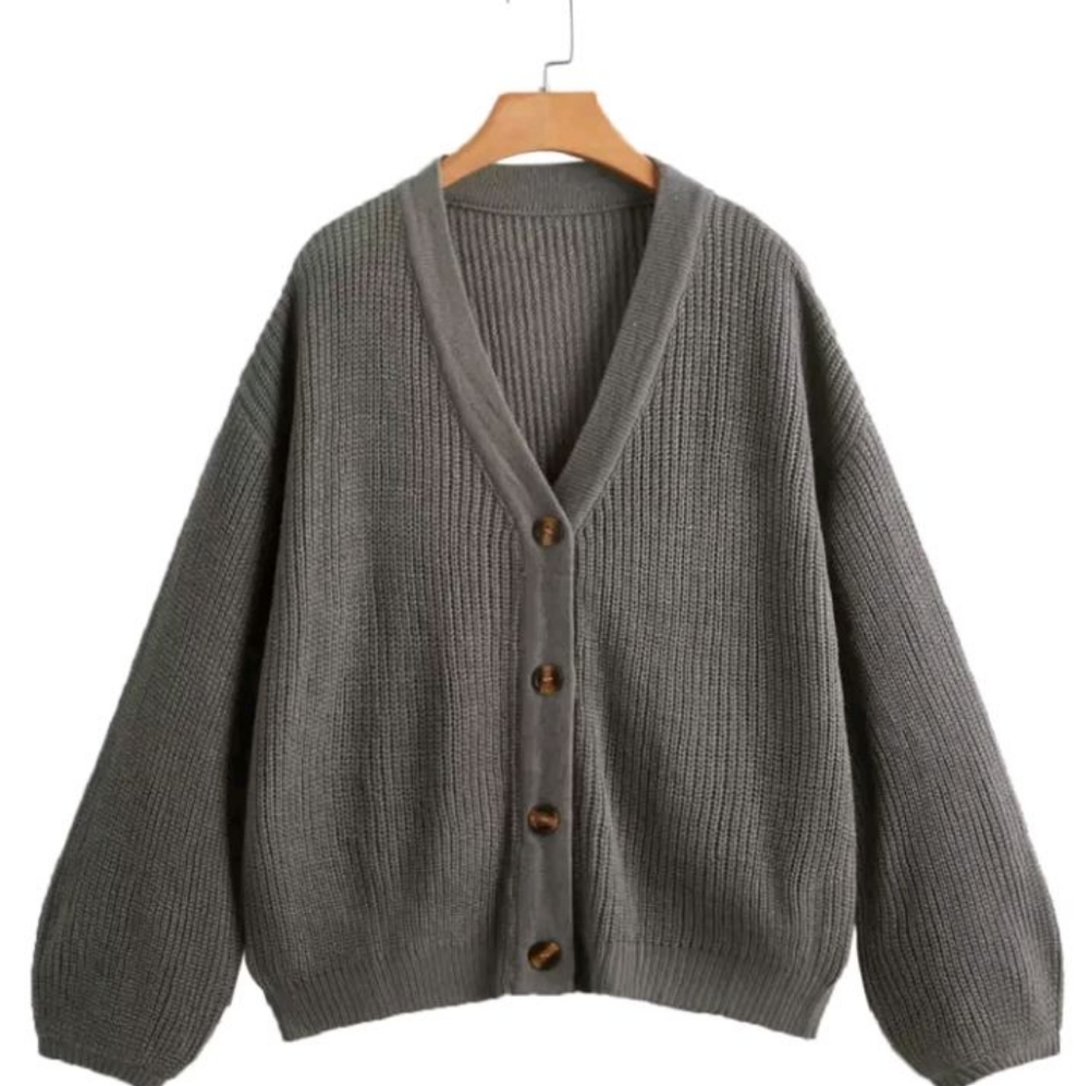 SHEIN Gray Chunky Knit Cardigan Sweater